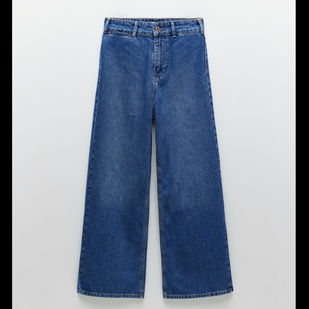 Zara cropped wide leg jeans dark wash
